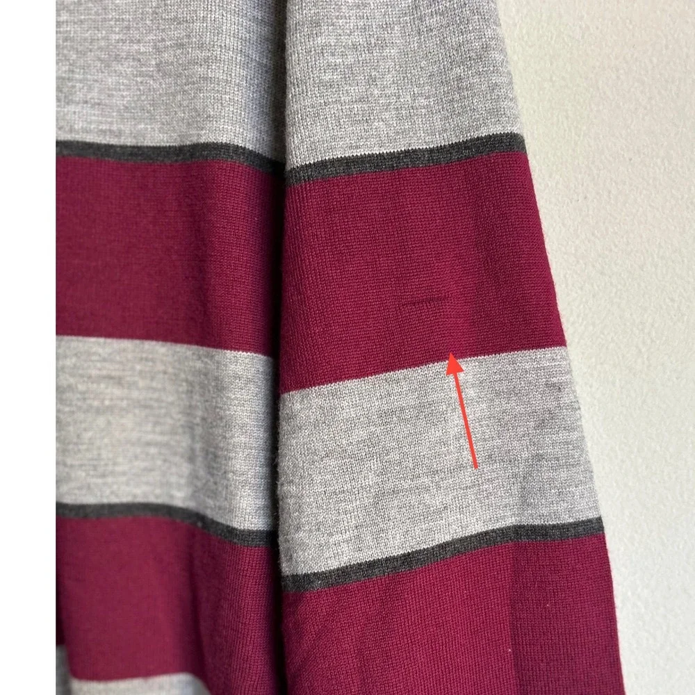 Banana Republic Men Extra Fine Merino Wool V-Neck Striped Sweater  Gray L